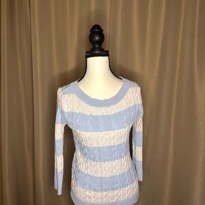 LOFT Light Blue and White Striped Sweater